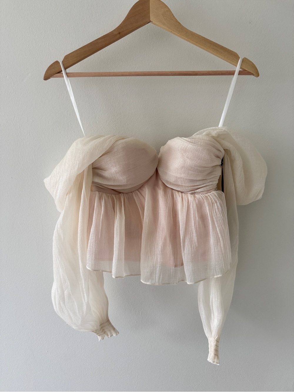 House of Harlow 1960 Sheer Blush and Cream Pleated Camisole
